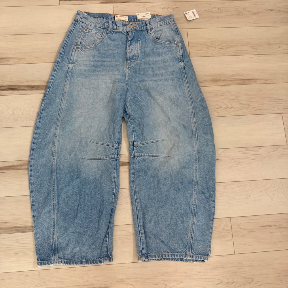 We The Free People Good Luck Mid-Rise Barrel Jeans Ultra Light Beam 29 Boho